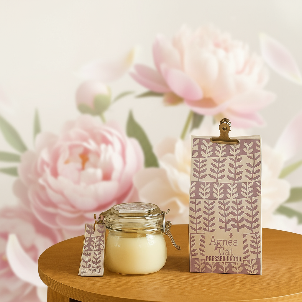 Sojawachs-Duftkerze Pfingstrose im wiederverwendbaren Glas (400 ml) – 80 Stunden natürlicher Duftgenuss