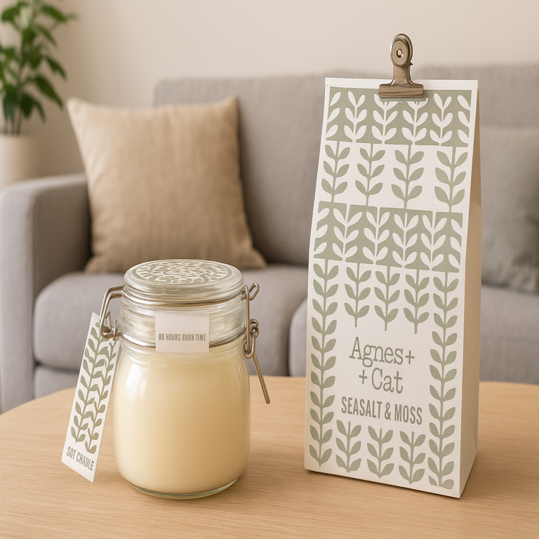 Sojawachs-Duftkerze Seasalt and Moss im wiederverwendbaren Glas (400 ml) – 80 Stunden natürlicher Duftgenuss