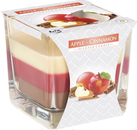 Regenbogen-Duftkerze Apfel-Zimt im Glas – Dreifarbig & Festlich (570 g) – 32 Stunden warmer Duftgenuss
