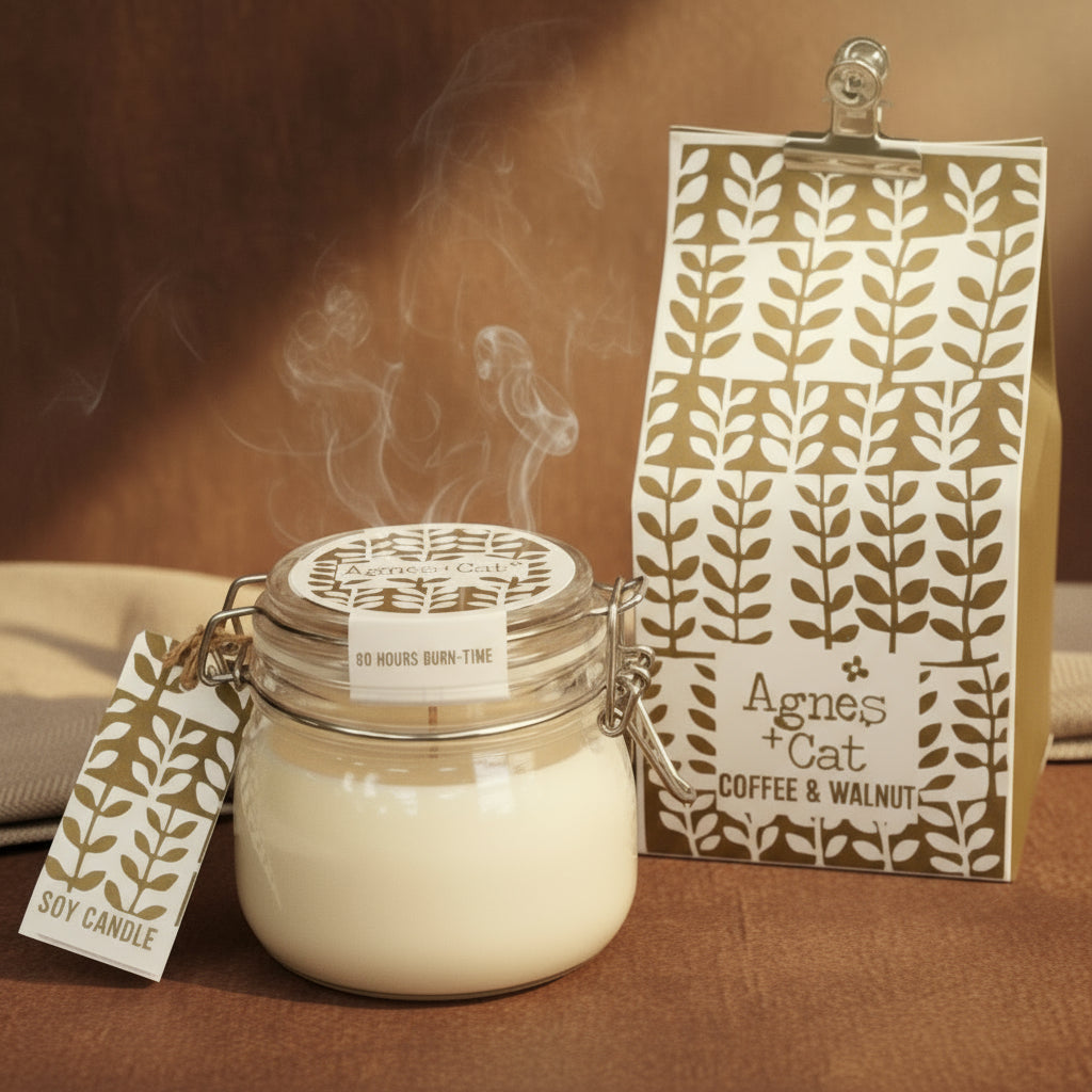 Sojawachs-Duftkerze Coffee and Walnut im wiederverwendbaren Glas (400 ml) – 80 Stunden natürlicher Duftgenuss