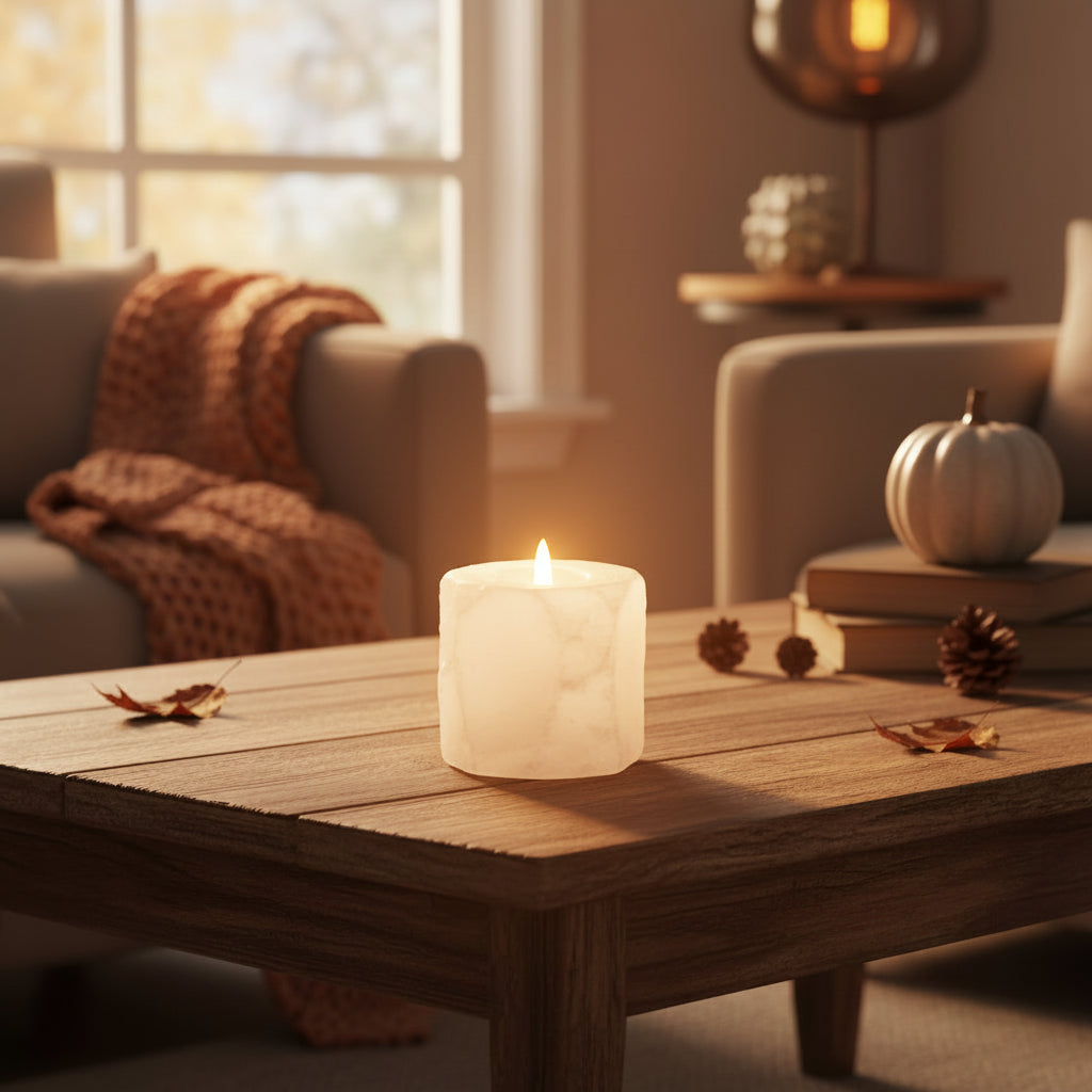 Himalaya-Salz Würfel Teelichthalter – Natürliche Luftreinigung & Eleganz (10 × 10 × 10 cm)