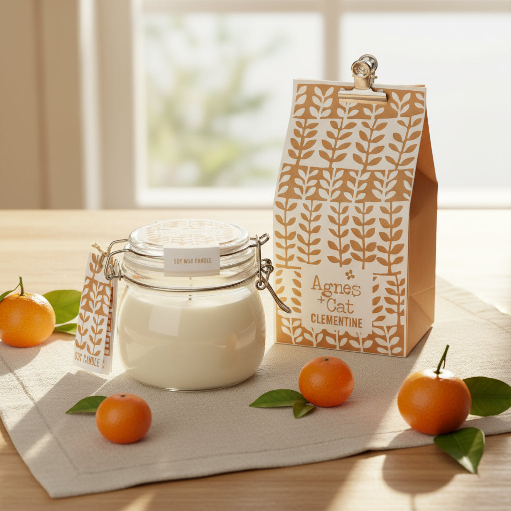 Sojawachs-Duftkerze Clementine im wiederverwendbaren Glas (400 ml) – 80 Stunden natürlicher Duftgenuss