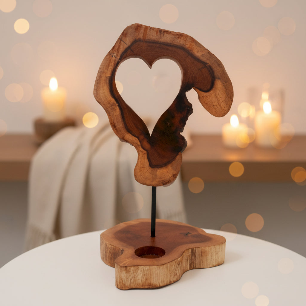 Herz Teelichthalter aus Holz – Natürliche Wärme & Romantik (ca. 15 × 15 × 3 cm)