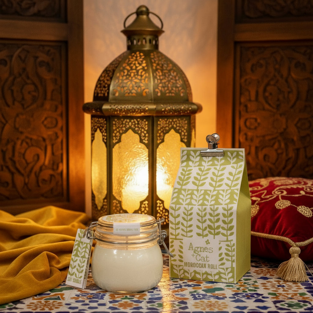 Sojawachs-Duftkerze Moroccan Roll im wiederverwendbaren Glas (400 ml) – 80 Stunden natürlicher Duftgenuss