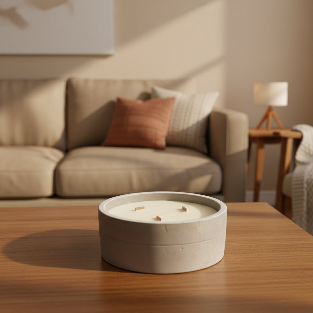 Beton-Duftkerze mit Knisterdocht – Natürlicher Crackling-Effekt – 80 Stunden gemütlicher Duft