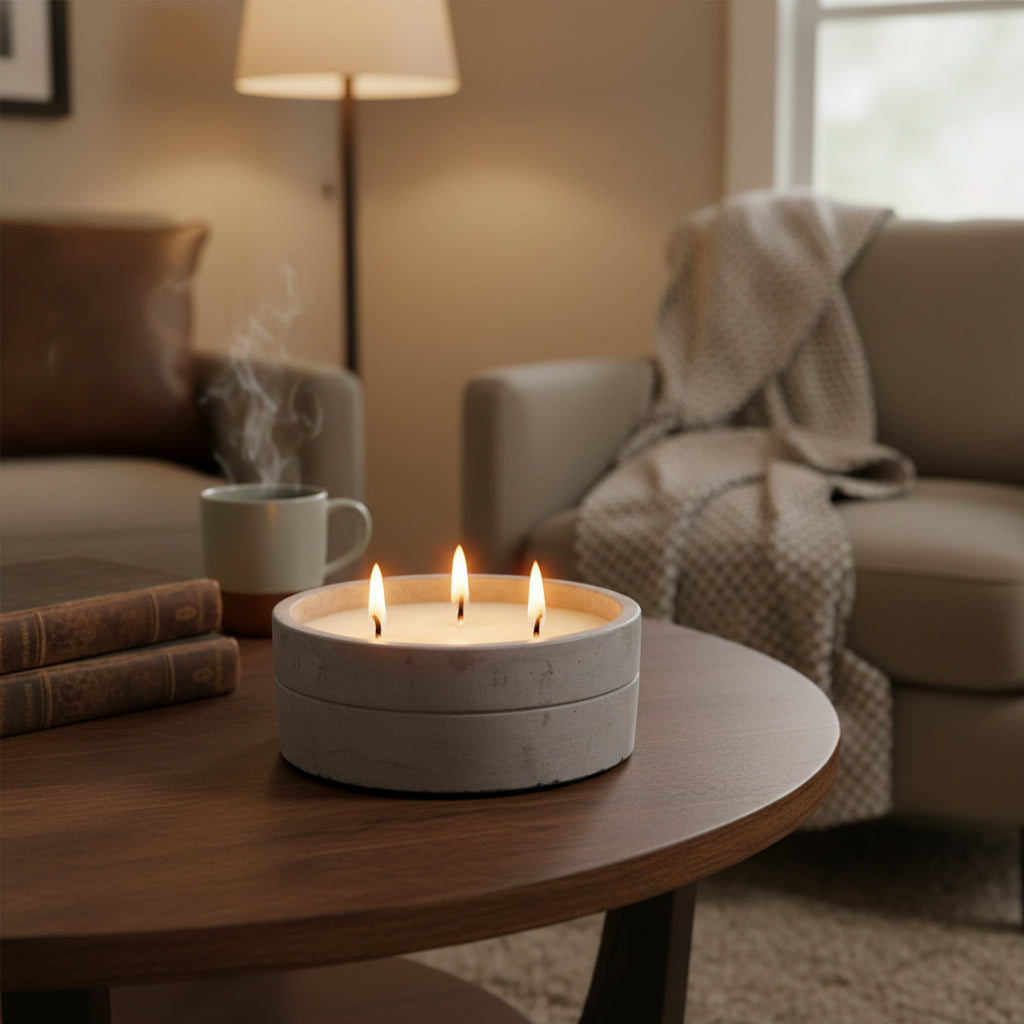 Beton-Duftkerze mit Knisterdocht – Natürlicher Crackling-Effekt (900 g) – 80 Stunden gemütlicher Duft