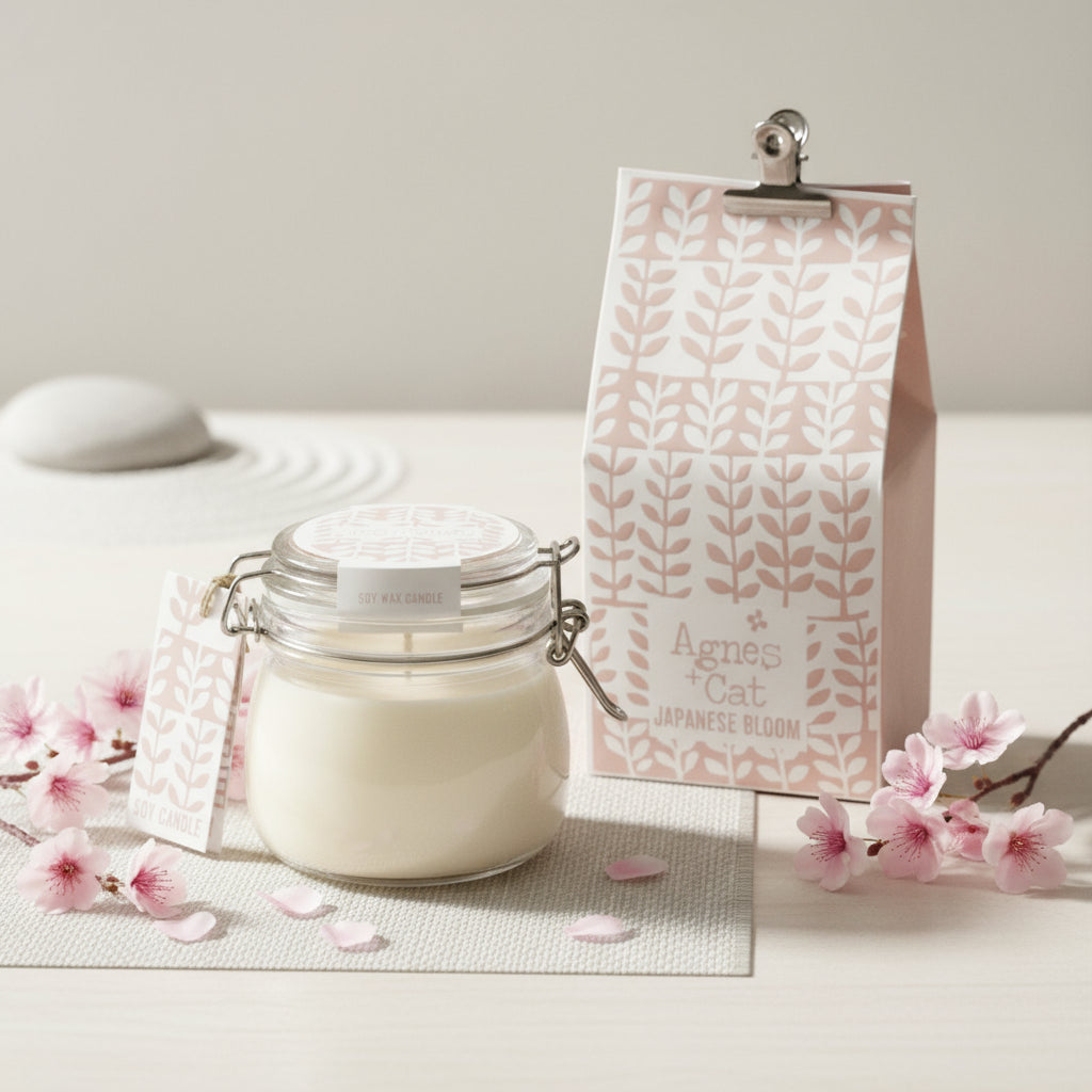 Sojawachs-Duftkerze Japanese Bloom im wiederverwendbaren Glas (400 ml) – 80 Stunden natürlicher Duftgenuss