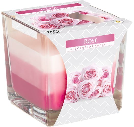 Regenbogen-Duftkerze Rose im Glas – Dreifarbig & Romantisch (570 g) – 32 Stunden blumiger Duftgenuss