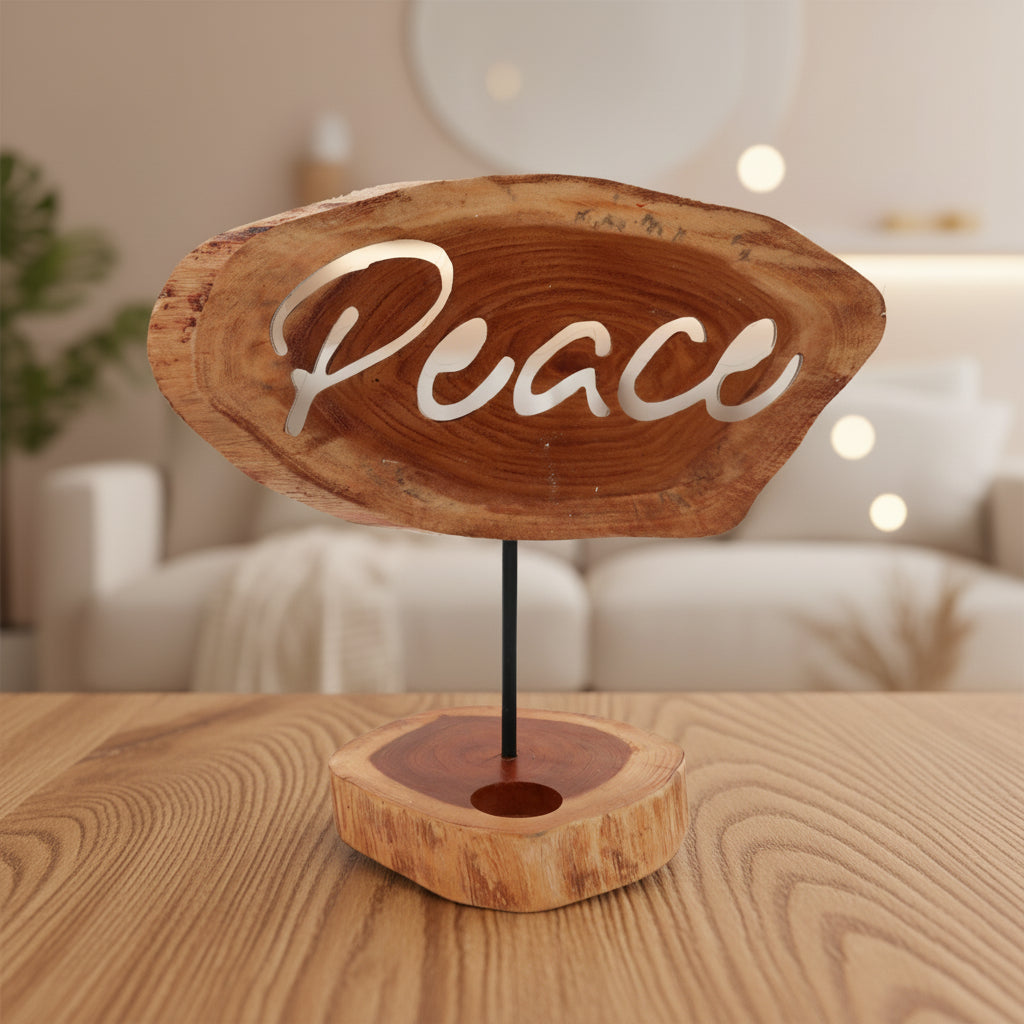 Peace Teelichthalter aus Holz – Natürliche Wärme & Innere Ruhe (ca. 15 × 15 × 3 cm)