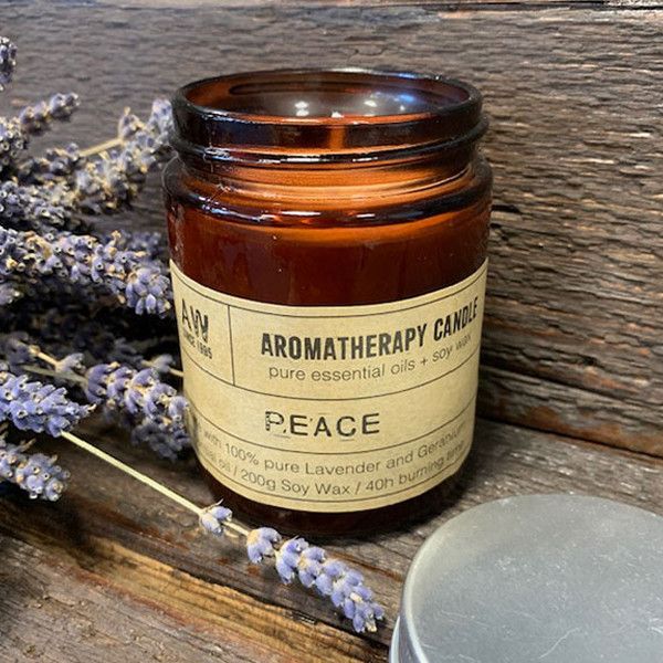 Peace Aromatherapie-Kerze – Lavendel & Geranie (200 g Sojawachs) – 40 Stunden friedlicher Duftgenuss