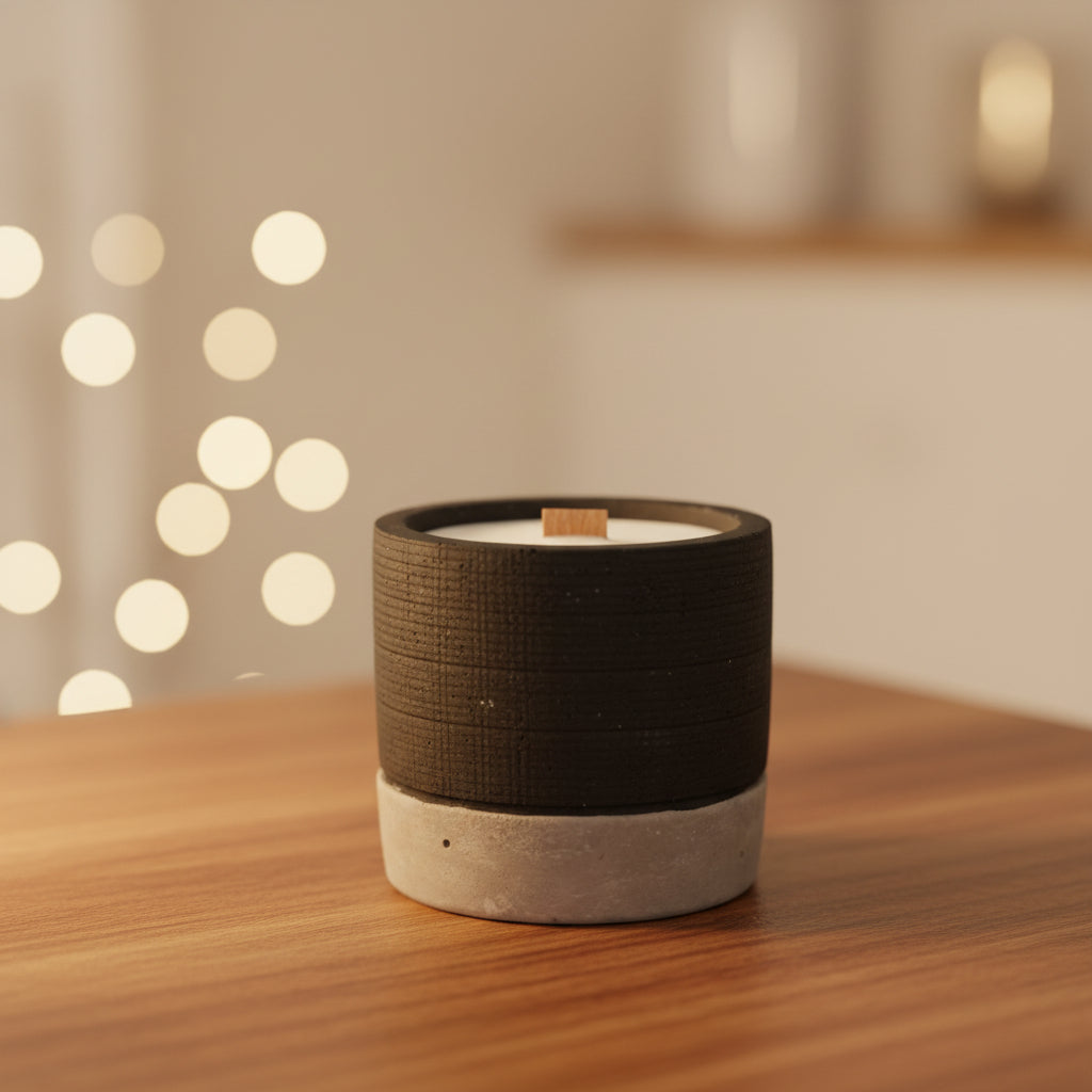 Wooden Wick Beton-Kerze 300 g Brandy Butter – BLACK EDITION